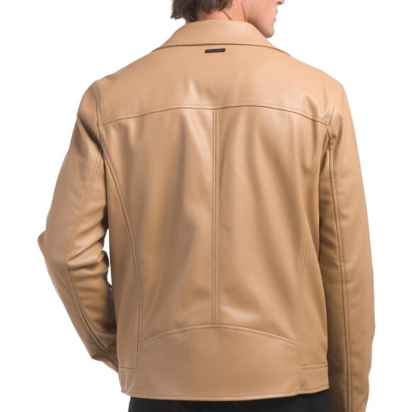 NEW GUESS Faux Leather Moto Jacket Saddle FOR MEN 462tn - Picture 2 of 6